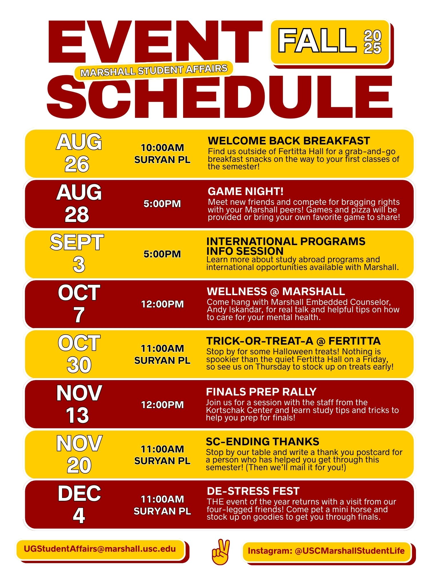 Scheduled Programs for Marshall Experience Fall 2025