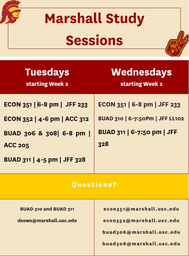 Fall 2024 Marshall Study Sessions schedule