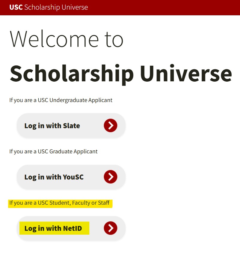 screenshot of where to click on scholarship universe for the application